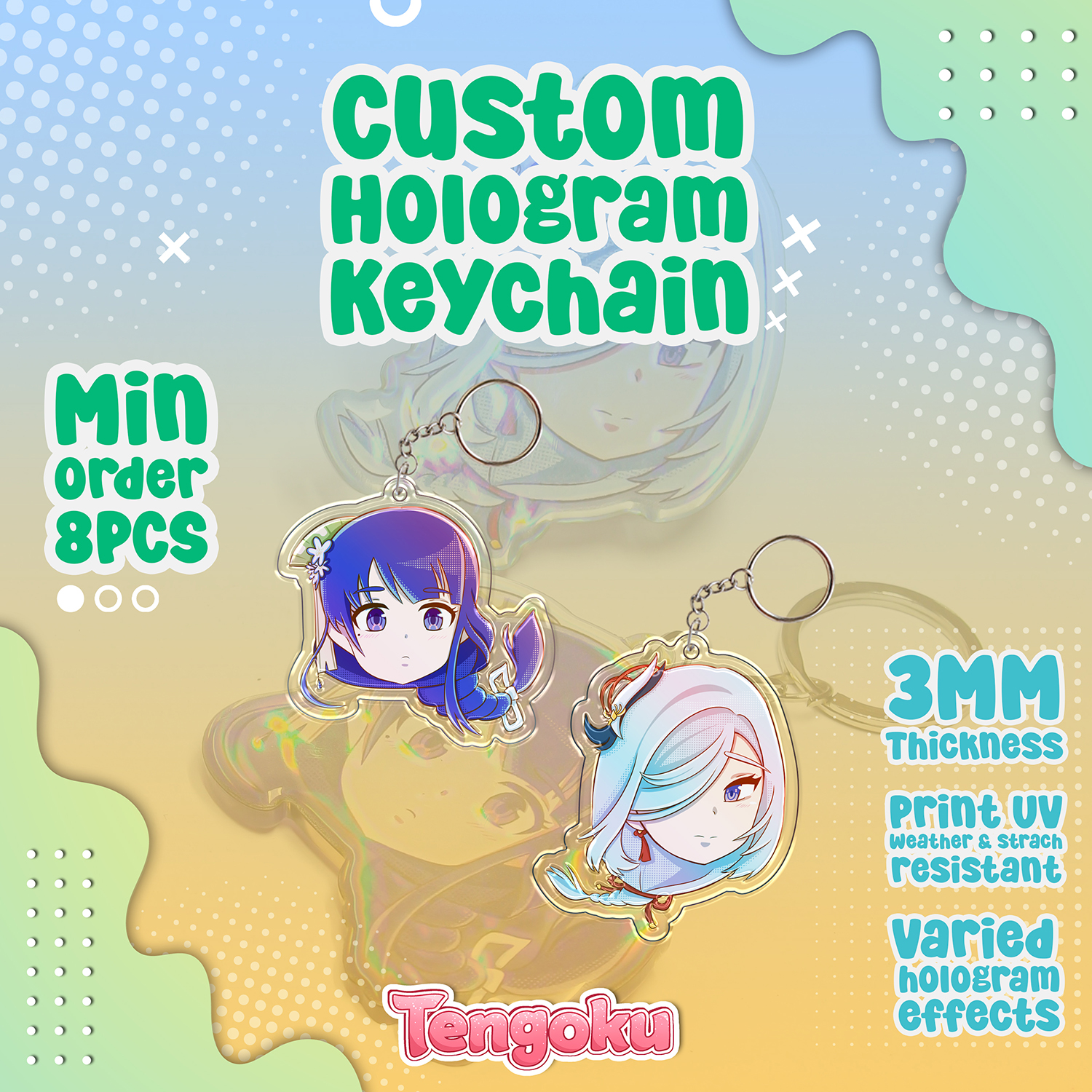 Gantungan Kunci Epoxy Hologram Akrilik Custom - Ukuran 7 Cm